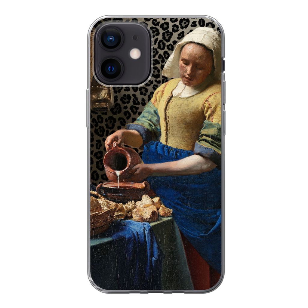MuchoWow Handyhülle Schutzhülle Hülle für iPhone 12 Milchmädchen - Kunst - Pantherdruck - Vermeer - Gemälde - Alte Meister Silikon Softcase...