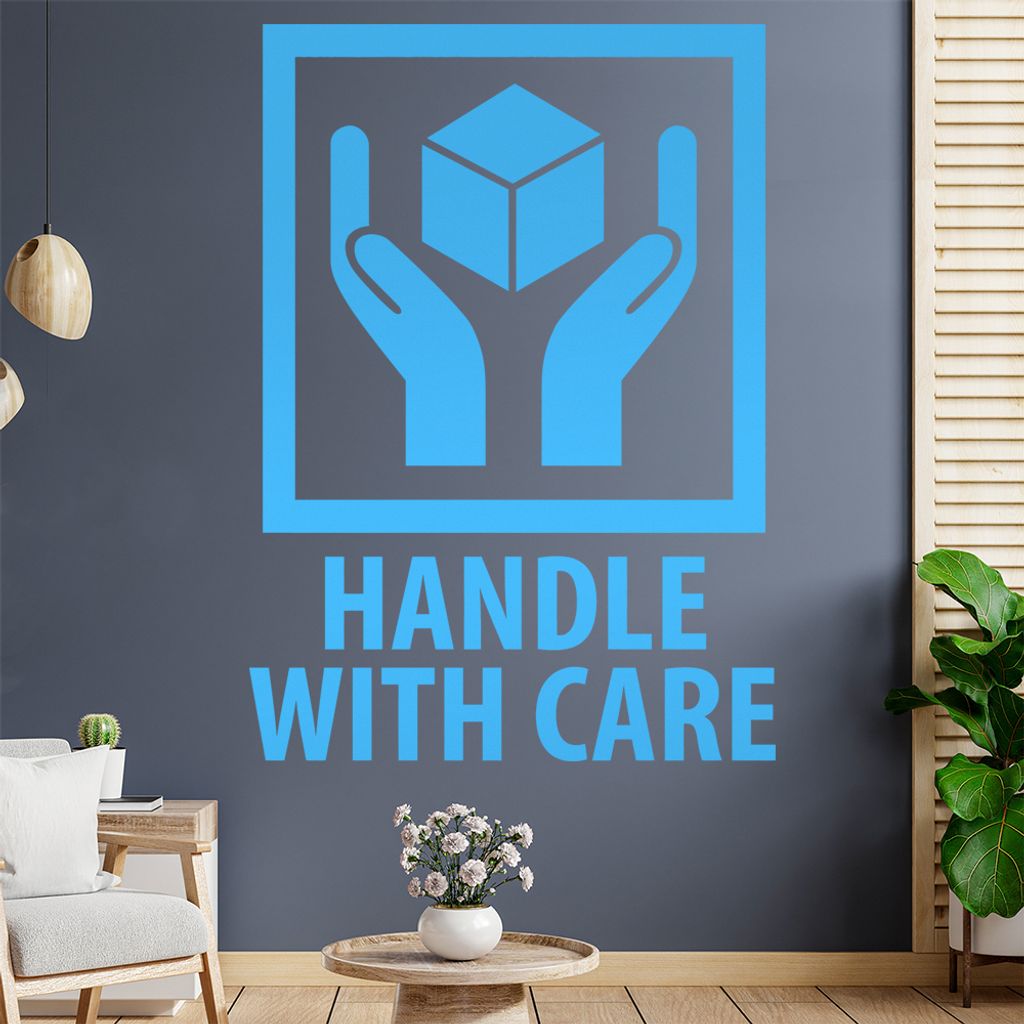 Handle with care Paket Wandtattoo Wandaufkleber Wall Sticker - Dekoration, Küche, Wohnzimmer, Schlafzimmer, Badezimmer