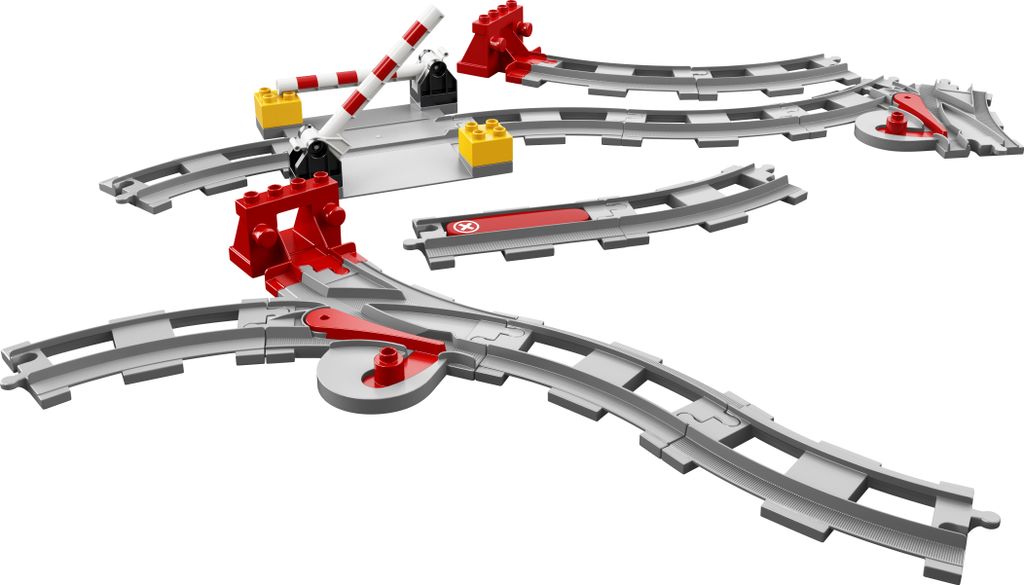 LEGO DUPLO Eisenbahn Schienen, Zugschienen-Bauset mit rotem Produktbild 1