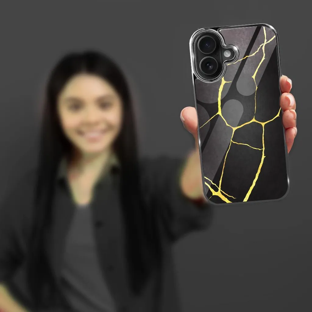 Coque iPhone 16 Plus en porcelaine noire et verre Kintsugi - 4
