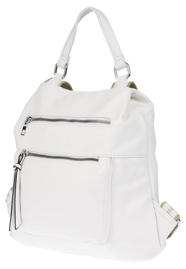 Großer Damen Rucksack Tasche Citybag Leder Optik Bodybag Schultertasche Shopper Weiss