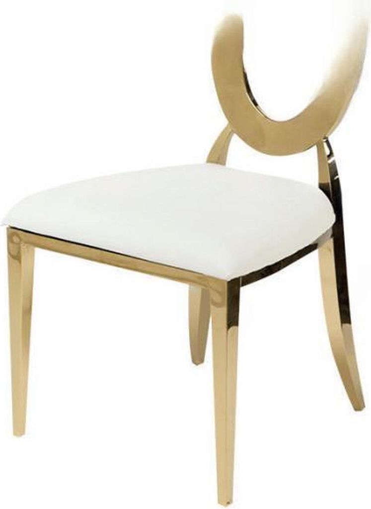 Gold-Weißer r Stuhl Hochstuhl Esszimmer Kunstlederstühle Holz