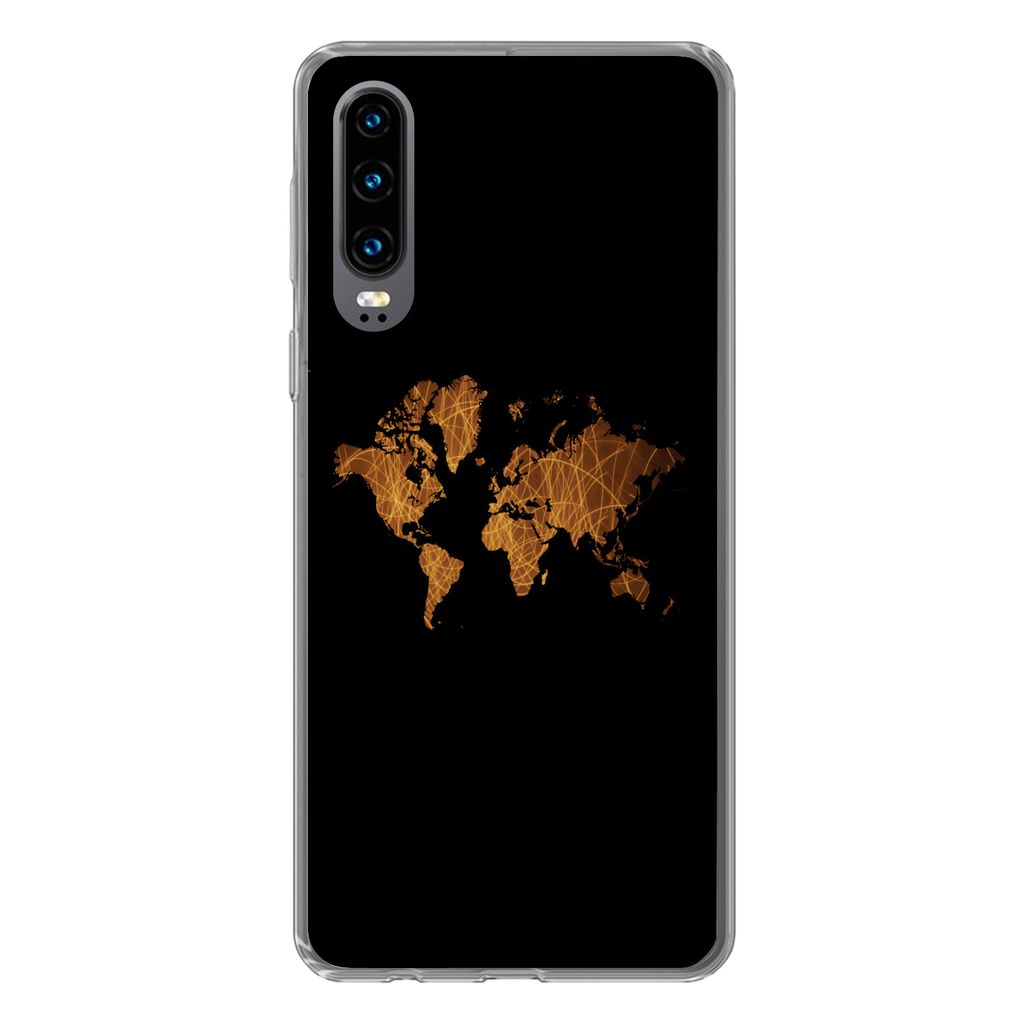 MuchoWow Handyhülle Schutzhülle Hülle für Huawei P30 Weltkarte - Schilf - Karte Silikon Softcase Handy Hülle - Kartenbesitzer