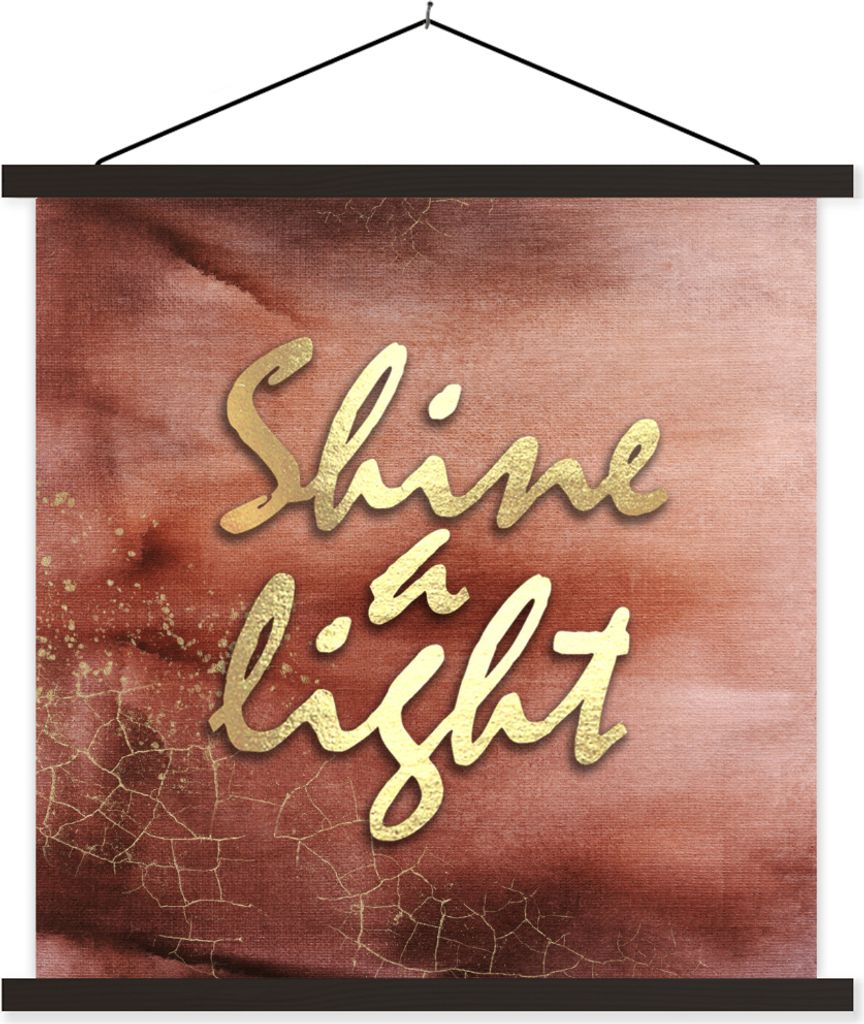 MuchoWow Textilposter Zitate - Hell - Gold - Braun 60x60 cm mit schwarzem Rahmen - Posteraufhänger