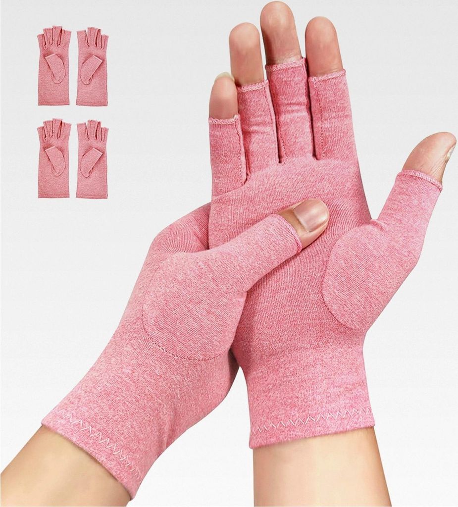 2 Paar fingerlose Kompressionshandschuhe für Arthritis zur Schmerzlinderung und Wärme (Rosa, M)