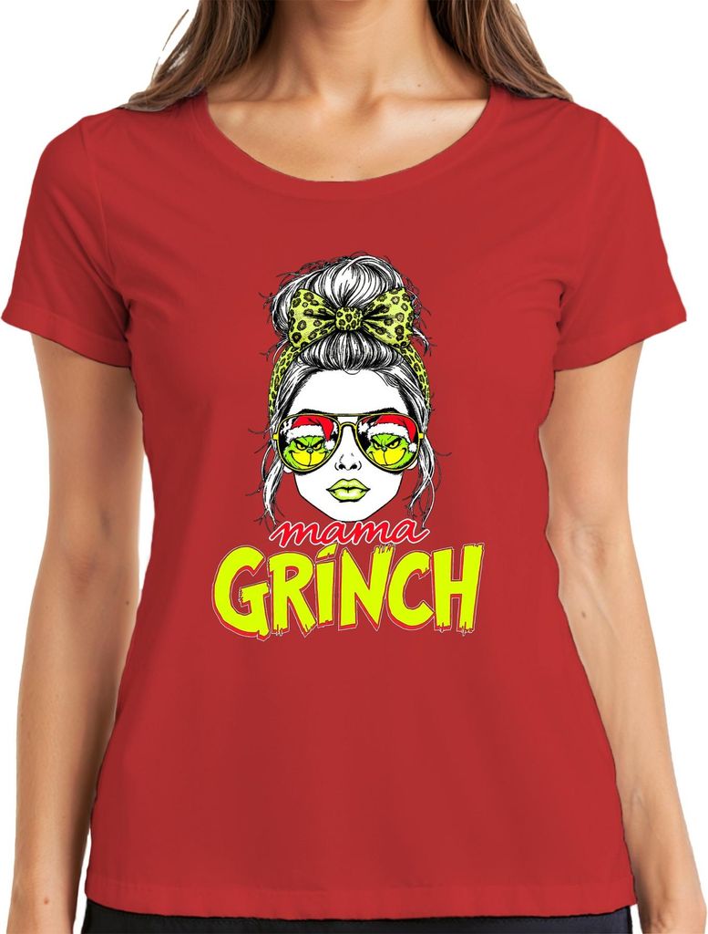 mama GRÍNCH Weihnachten Geschenk Mutter Lustig Grinchmama Retro Damen T-Shirt, Rot, 3XL