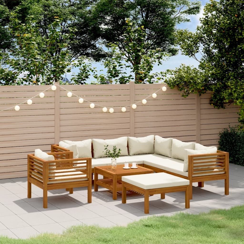 Maison Exclusive - 8-tlg. Garten-Lounge-Set mit Creme Kissen Massivholz Akazie