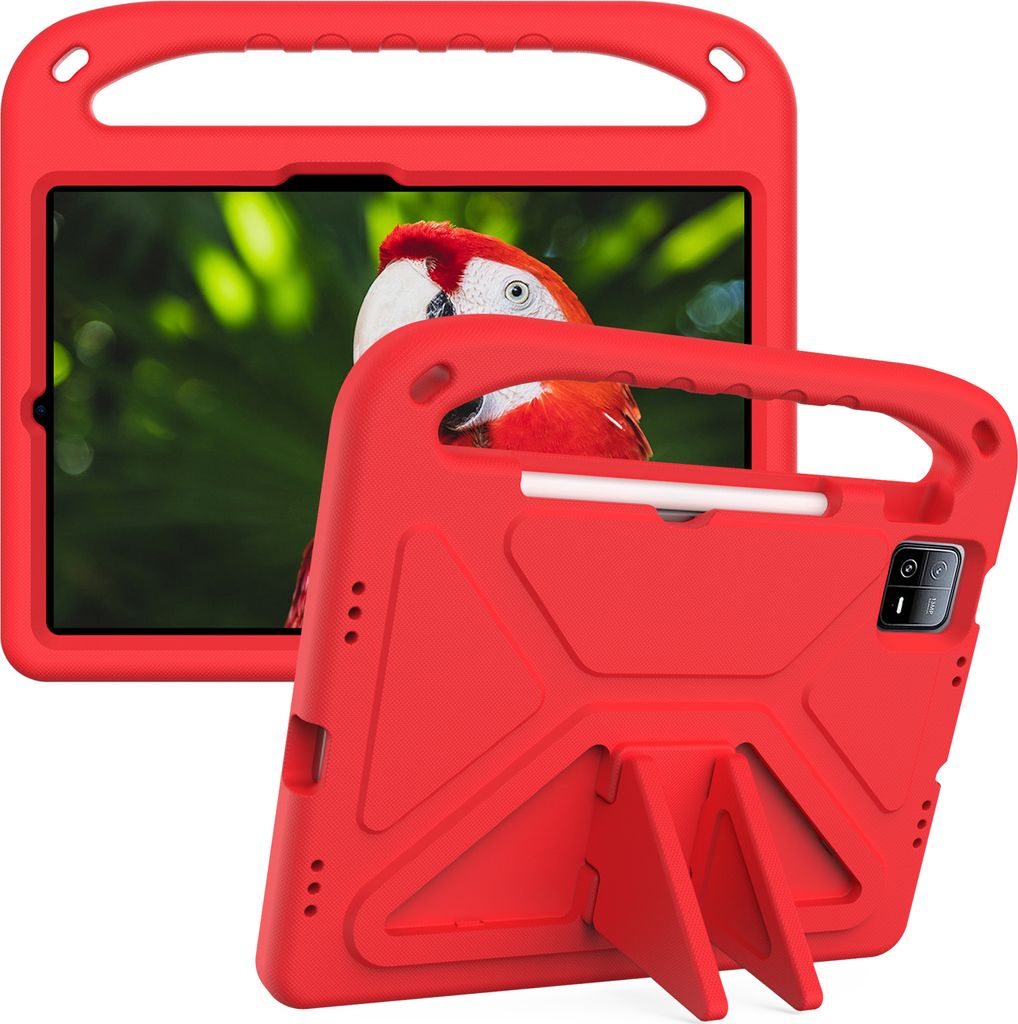Hülle für Xiaomi Pad 6 / Pad 6 Pro, Leichte Stoßfeste Eva Kinder Schutzhülle mit Griff und Faltbarem Ständer Rot