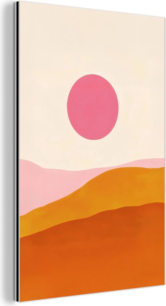 MuchoWow Wanddekoration Metall Metallbild Wandkunst 100x150 cm Sonne - Hügel - Abstrakt - Rosa MuchoWow Aluminium Gemälde - Bild