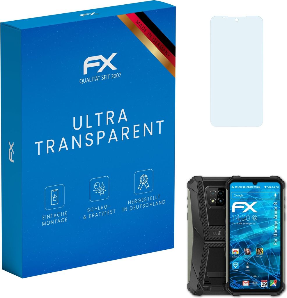 atFoliX FX-Clear 3x Schutzfolie kompatibel mit Ulefone Armor 8 Displayschutzfolie