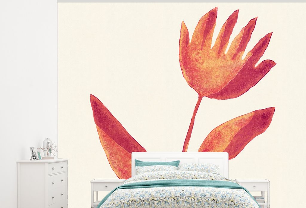 MuchoWow Fototapete für Wohnzimmer oder Schlafzimmer Wandtapete Vinyl Motivtapete Blumen - Pflanze - Rot - Pastell - 375x300 cm - Tapezierpapier