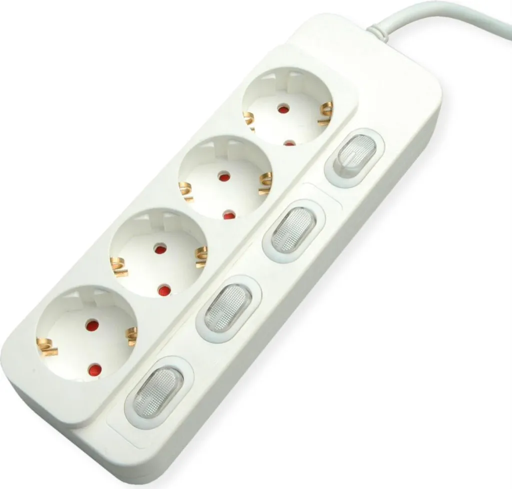 Multipresa VALUE 4 Vie Bianca con Interruttori Singoli e Cavo 3m Elegante
