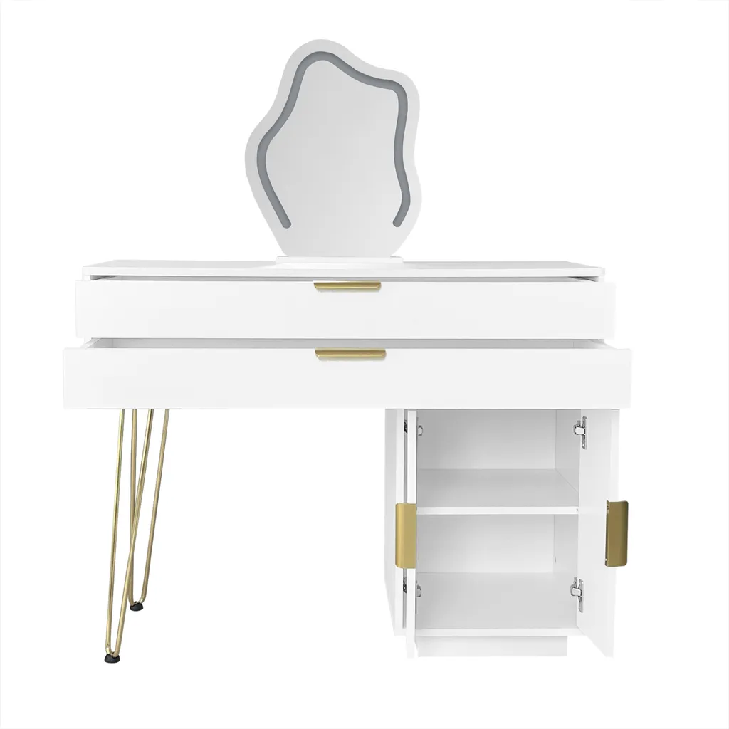 Table de maquillage extensible blanche avec miroir LED Abrihome Design