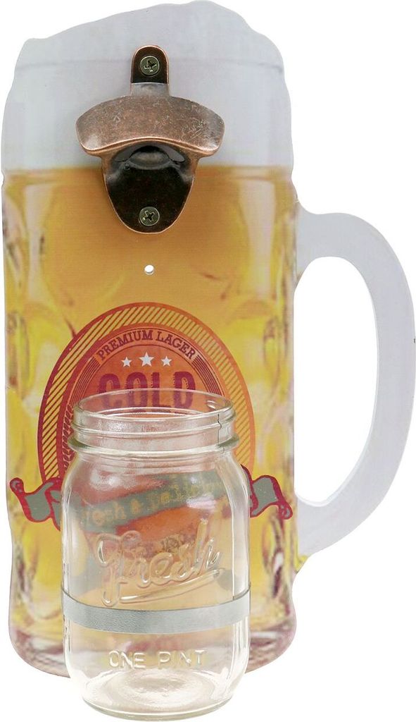 Wandflaschenöffner mit Auffangbehälter 30cm x 18cm Gartendeko Partydeko Männergeschenk