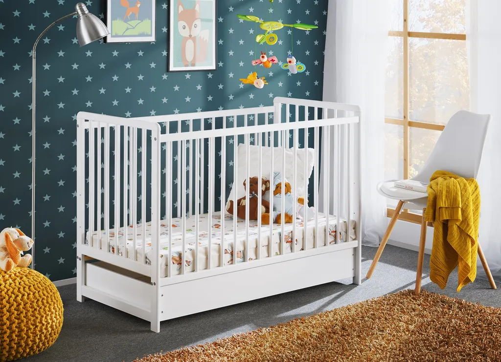 Lit bébé blanc ERA 60x120 avec grand tiroir coulissant et sommier lattes