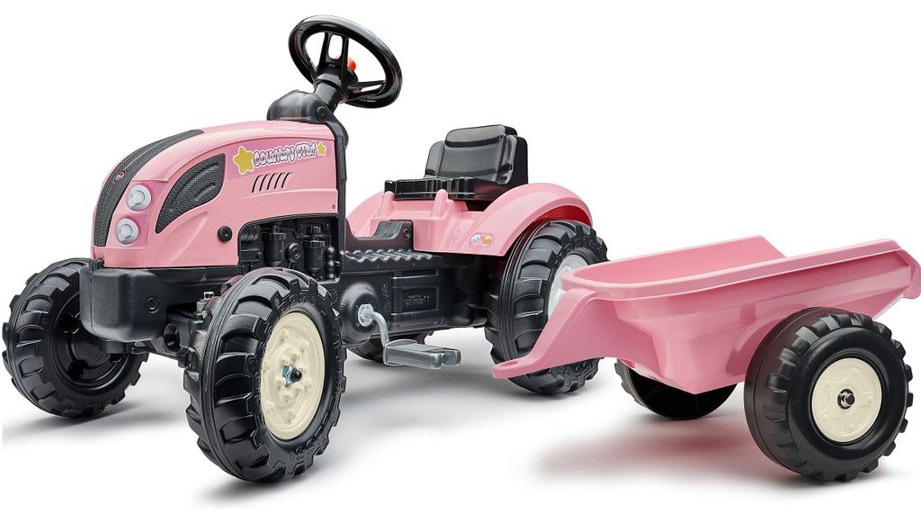 Trattore a pedali rosa Falk Country Star con rimorchio e Immagine del prodotto 