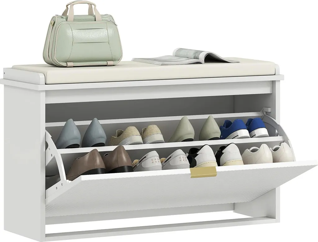 Fini le désordre avec ce banc à chaussures blanc gain de place et assise