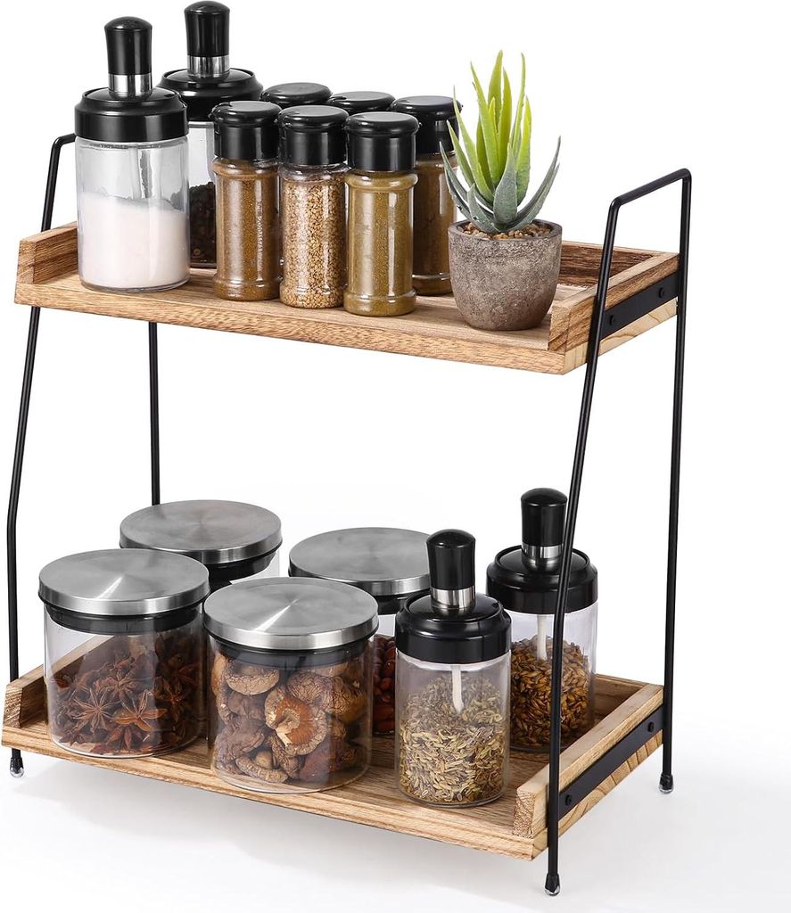 Kaffeestation und Kräuteraufbewahrungsbox Organizer 2-lagig aus Holz - für Küche, Zuhause, Büro.