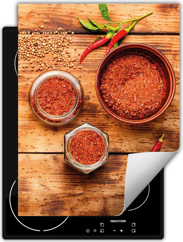 DarHaus Herdabdeckplatte Einteilig Küche Abdeckplatte für Glaskeramikfeld Abdeckung Induktionskochfeld Aufrollbare Matte 40x52 cm, Holz - Chilli