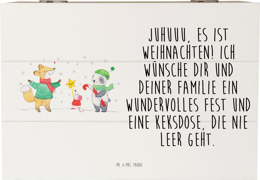 Mr. & Mrs. Panda Holzkiste Winter Weihnachtsfreude 22 x 15 cm - Weiß - Geschenk, Box aus Holz, Truhe, Schatzkiste, fotobox, Fuchs, Weihnachten, We...
