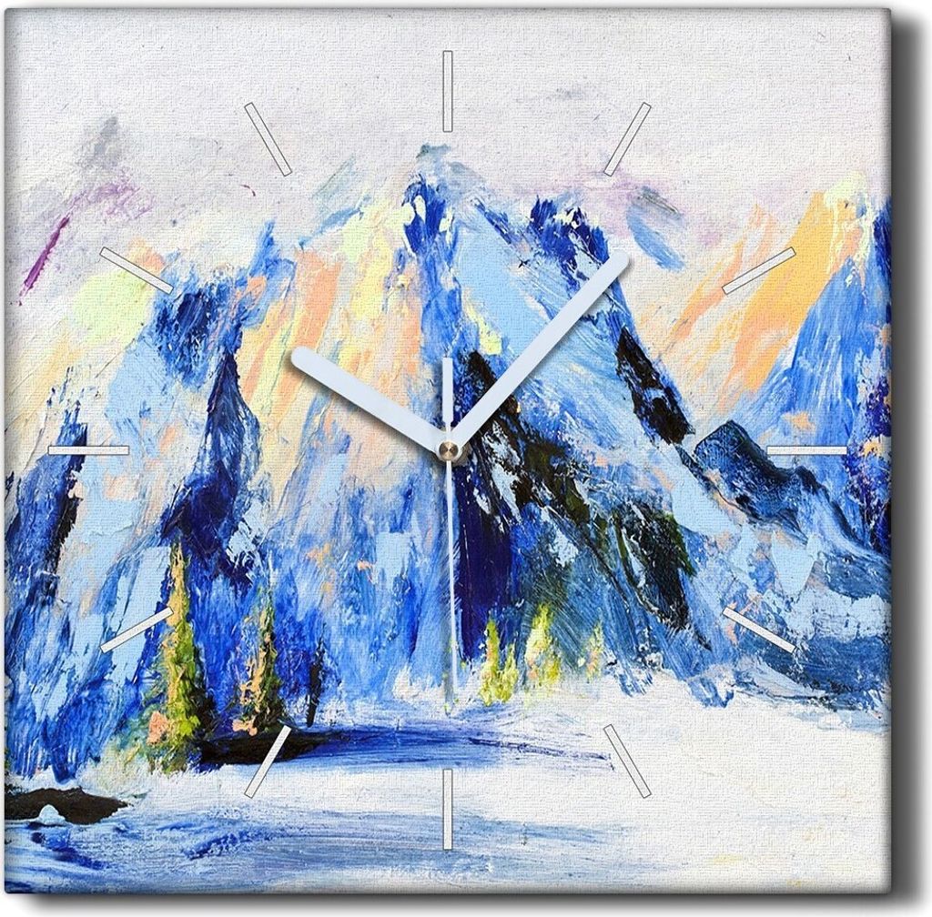 Coloray Hodiny Unikátní 30x30 cm Tiché hodiny Pro obývací pokoj a kuchyň Nástěnné hodiny Plátno Černé ručičky hodin - Zimní sněhov...