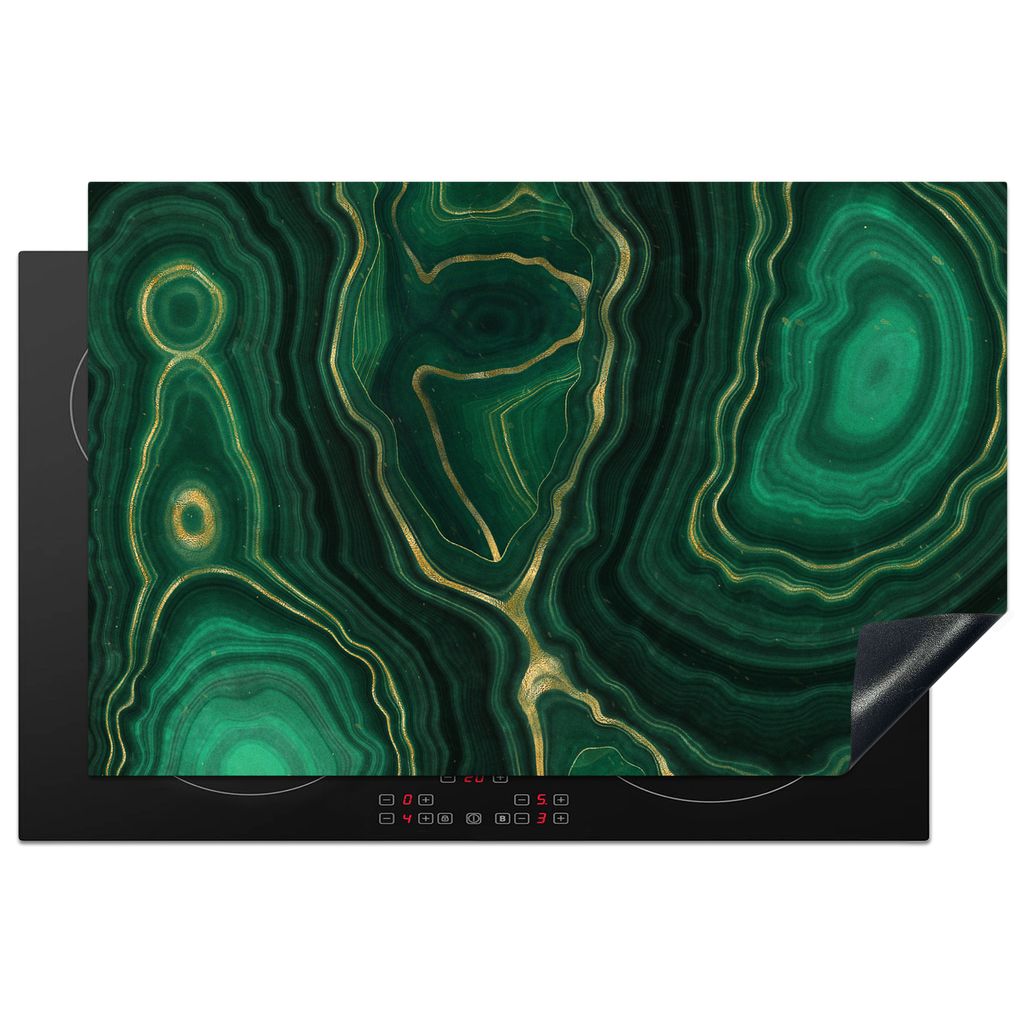 KitchenYeah Herdabdeckplatte Gold - Grün - Achatstein - Geode - Marmor , 81x52cm, Küche Deko, Glaskeramikkochfeld Herdabdeckung, Abdeckplatte f...