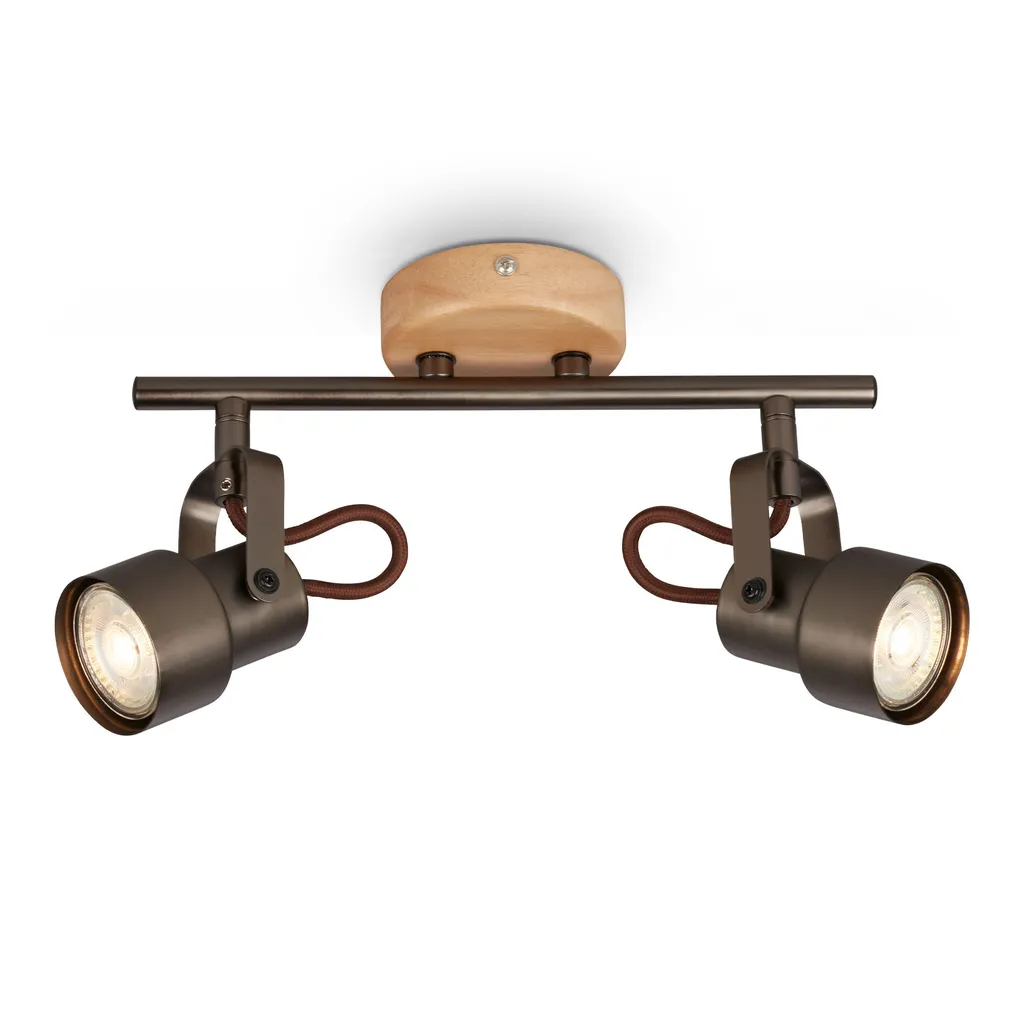 Faretto Vintage Briloner Grigio e Legno - Illuminazione Retro LED