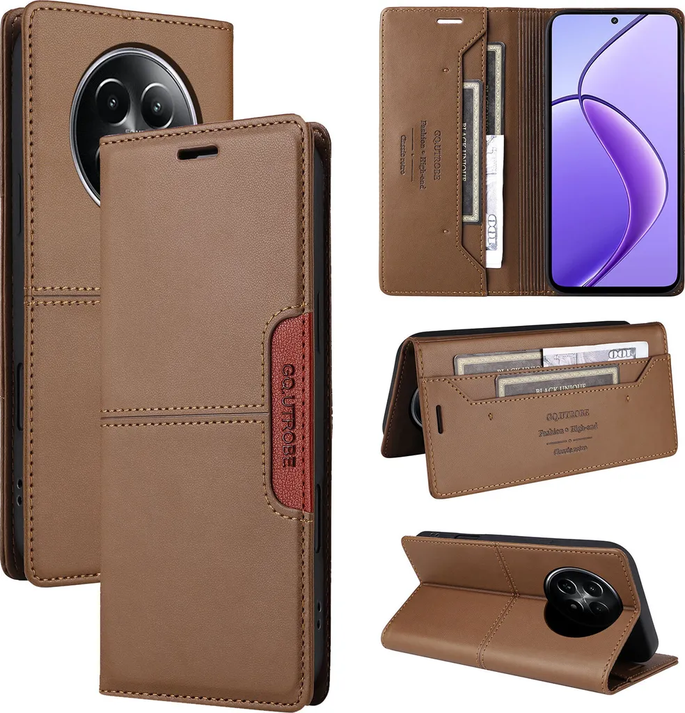 Protezione Totale Realme 12/13 5G: Custodia Libro Anti-caduta Marrone