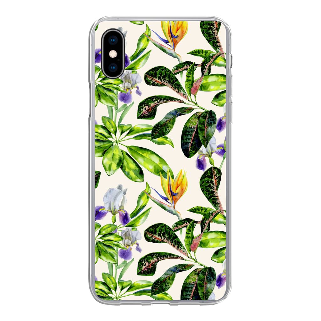 MuchoWow Handyhülle Schutzhülle Hülle für iPhone Xs Blätter - Strelitzia - Blüte Silikon Softcase Handy Hülle - Handytasche