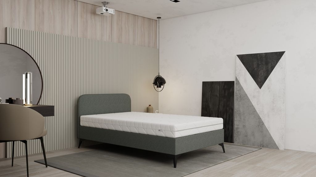Polsterbett MAVILO - Komfortbett mit Stauraum, Einzelbett, 120x200cm,Grau, Bonellfederkernmatratze, H2/H3