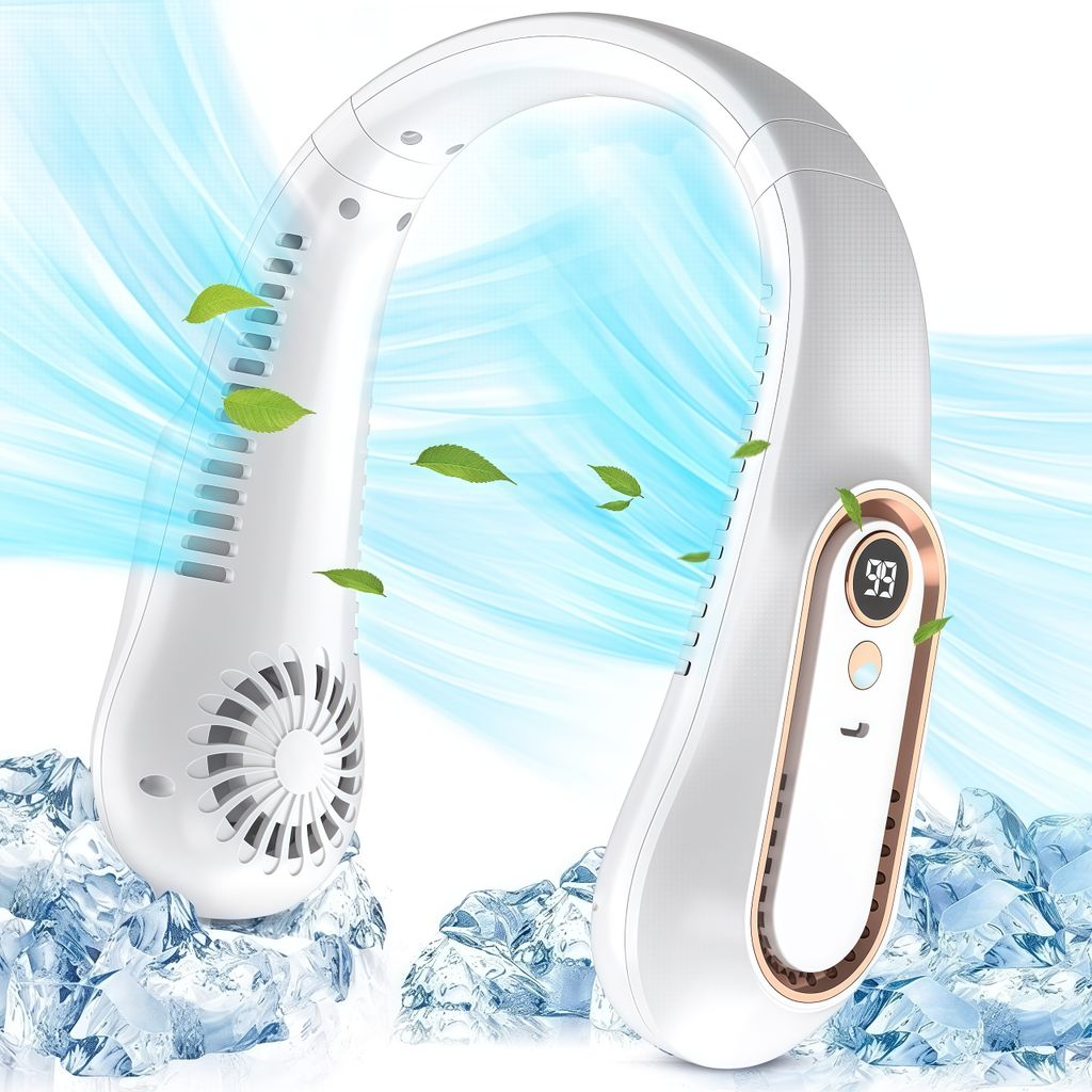 Tragbarer Nackenventilator, Halsventilator, Blattloser Ventilator, 5 Geschwindigkeit, 360° Nackenbügel-persönlicher Ventilator, Weiß