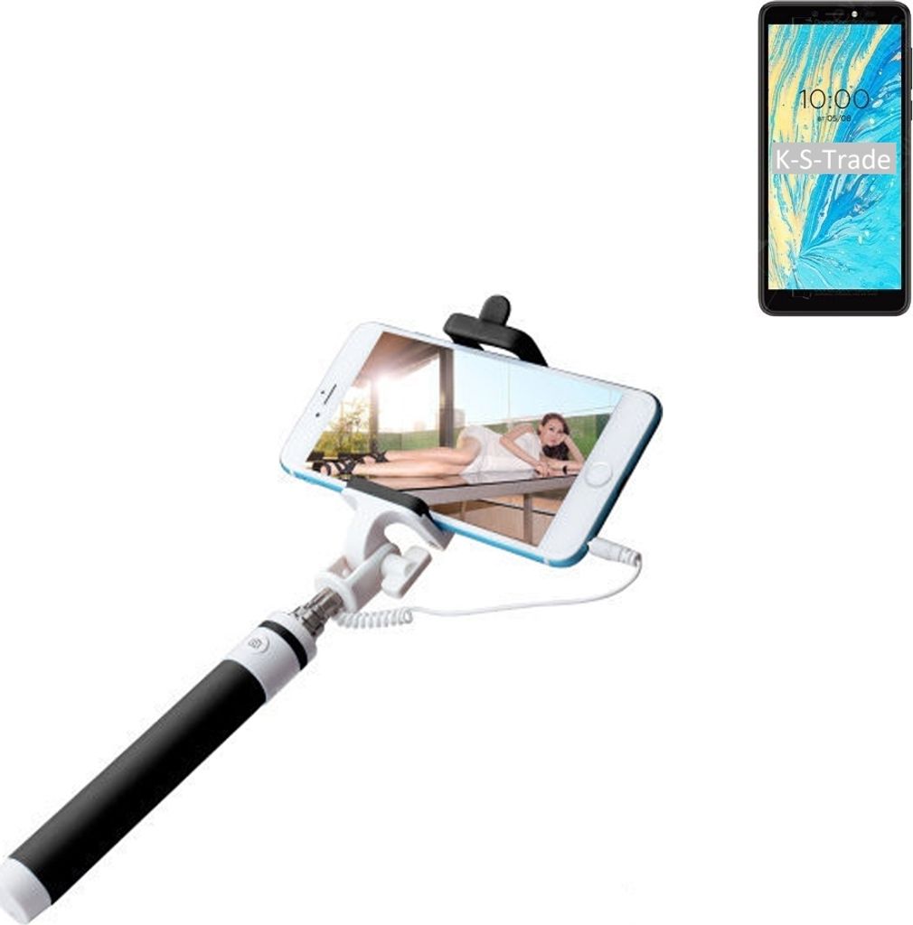 K-S-Trade Selfie Stick kompatibel mit BQ Mobile BQ-5740G Spring Selfiestick kabelgebunden Monopod mit Kabel Stab Stange Selfportrait Handheldstick