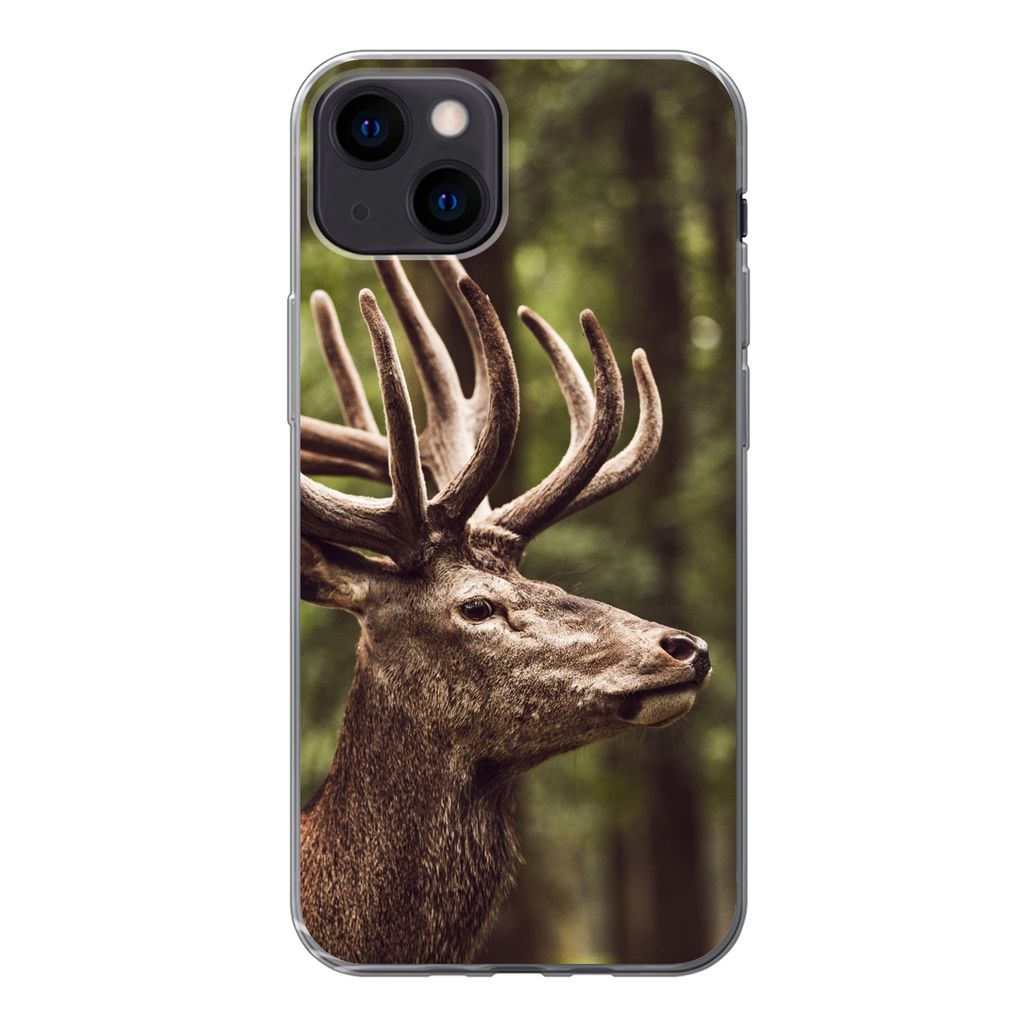 MuchoWow Handyhülle Schutzhülle Hülle für iPhone 13 Hirsch - Natur - Geweih - Wald - Tiere Silikon Softcase Handy Hülle - Karteninhaber