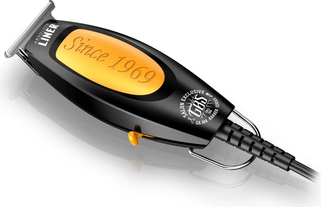 GA.MA Regolabarba ABSOLUTE LINER con alimentazione a rete, per rifiniture taglio, contorni, sfumature e rasature. Regolazione di taglio: Senza pettine 0,3mm/ con pettini guida: 2,3 e 3,5mm. Lama in acciaio inossidabile semi piatta. Cavo di 2,5mt. Kit...