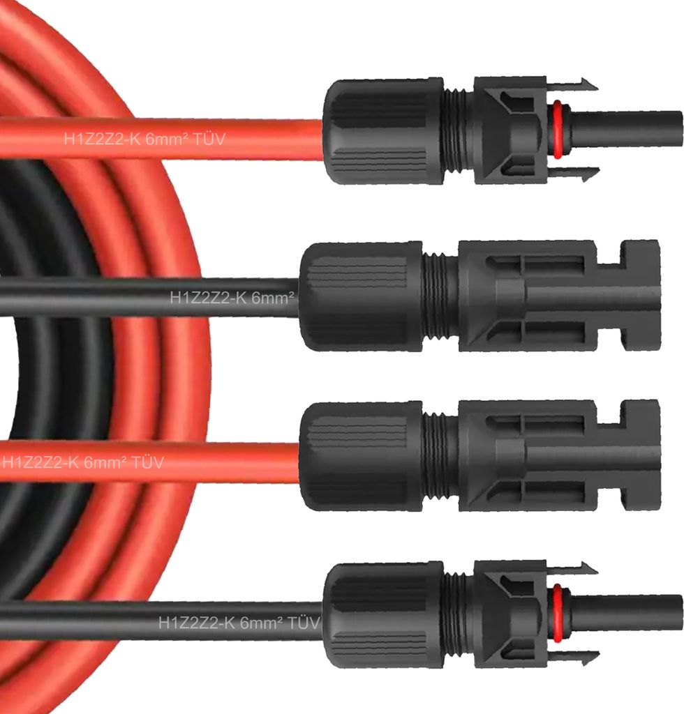 Solar Verlängerungskabel Solarkabel f. Solarmodule Kabel Stecker 1500V 4mm² 6mm²Kabelquerschnitt:6mm²;Länge:2x 25m incl. Stecker