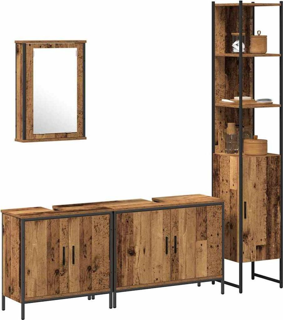 vidaXL Badezimmermöbel-Set mit Regal mit Tür 4 pcs Braun Holzwerkstoff
