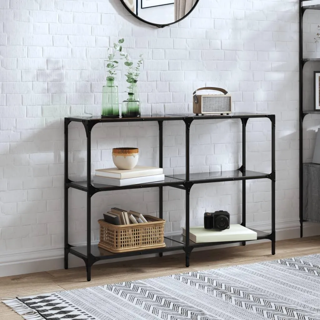 vidaXL Tavolo Consolle in Vetro Nero e Acciaio 118,5x30x81 cm | Design - 2