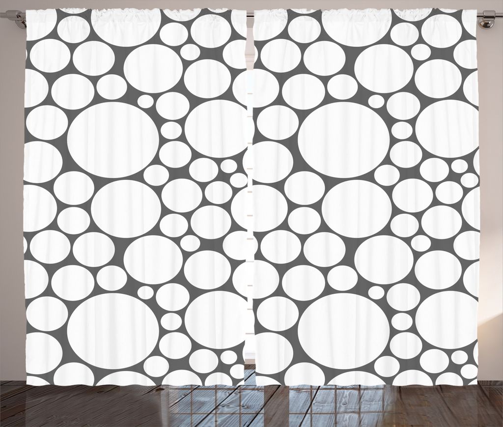 ABAKUHAUS Geometrisch Rustikaler Vorhang, Grauer weißer Kreis, Wohnzimmer Universalband Gardinen mit Schlaufen und Haken, 280 x 225 cm, Dunkelgrau...