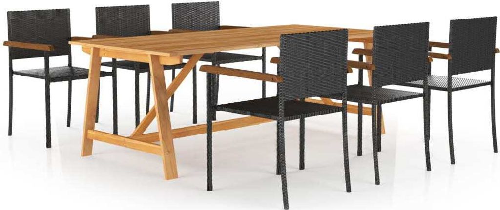 Möbel 7-tlg. Garten-Essgruppe Schwarz - Balkonmöbel 3068814