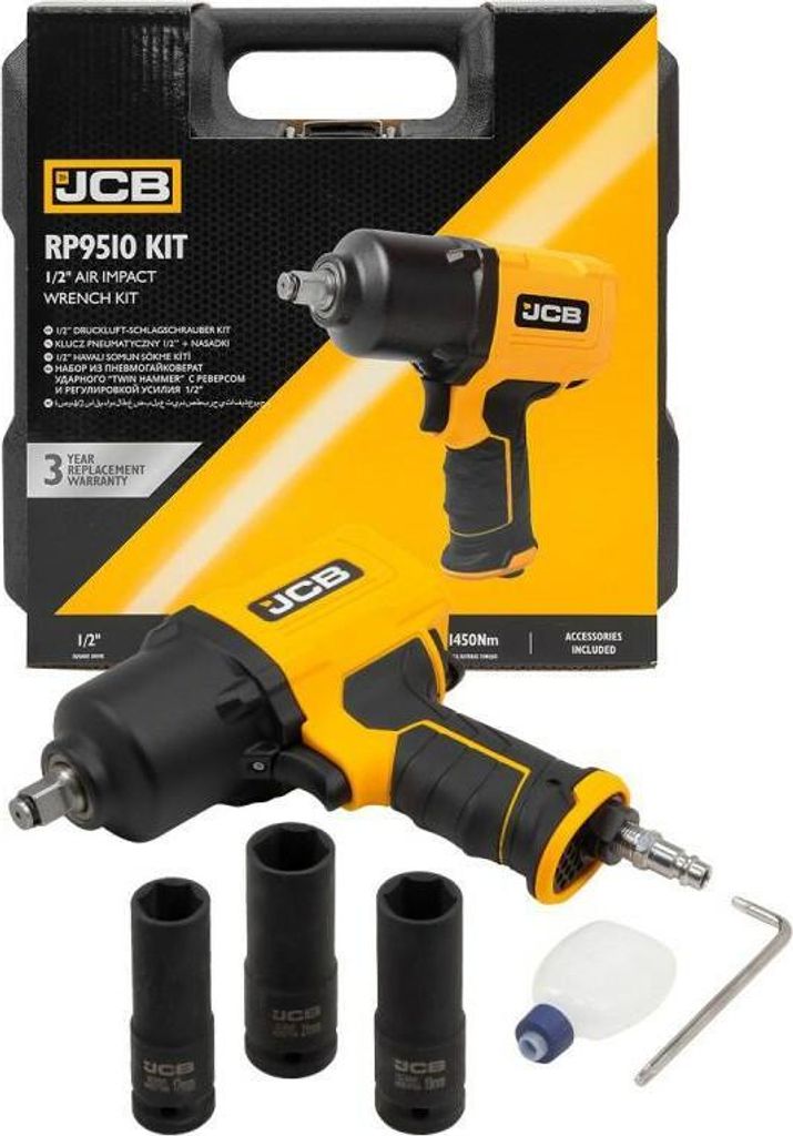 JCB | Pneumatischer Schraubenschlüssel, 1/2", Steckschlüsseleinsätze, Schlagschrauber Druckluft