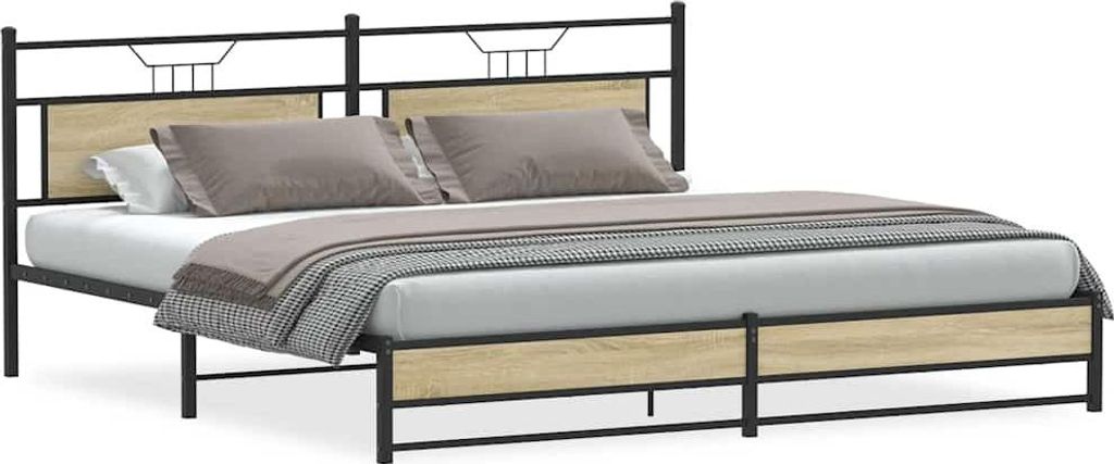 vidaXL Metallbett ohne Matratze Sonoma-Eiche 193x201 cm