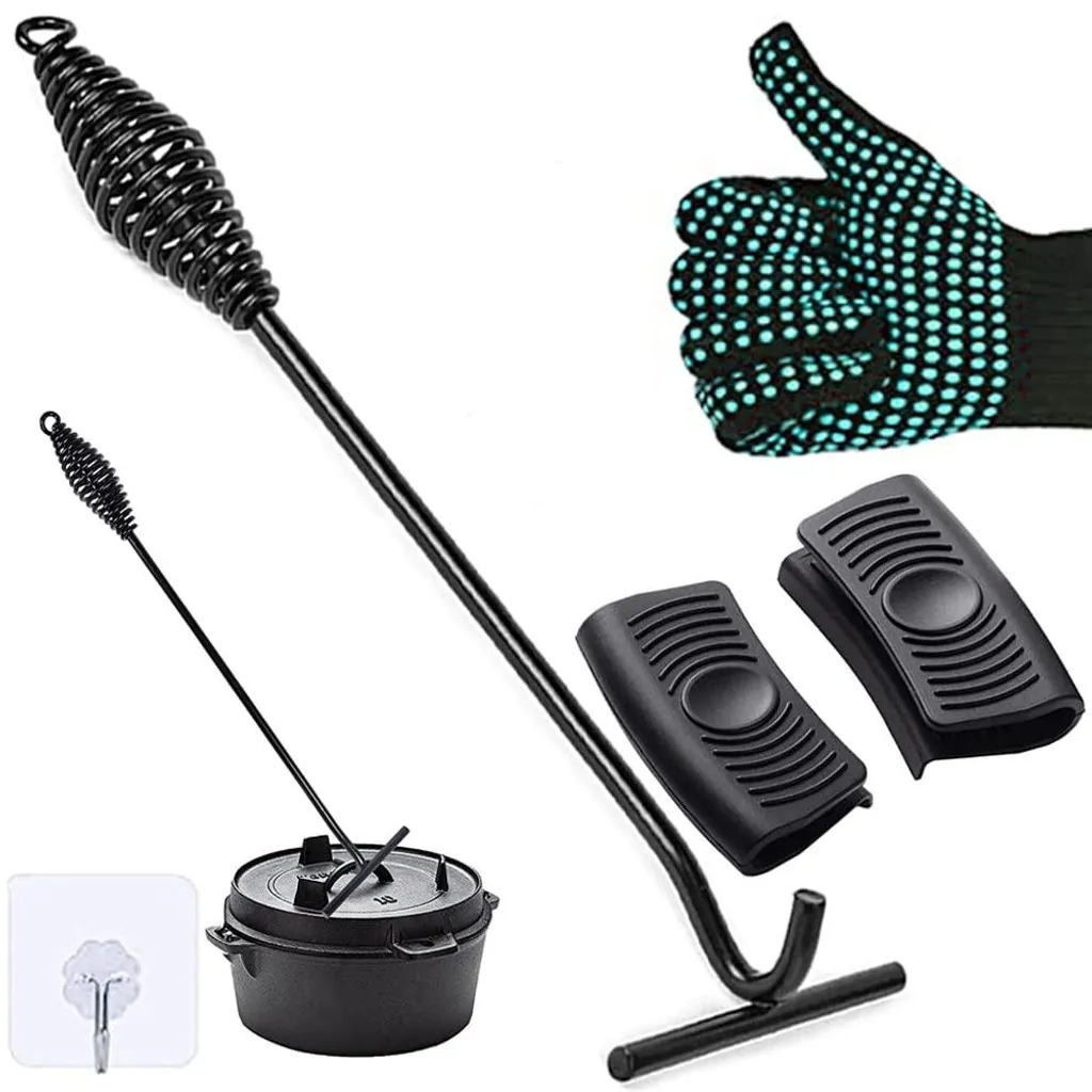 Lève-couvercle 42 cm en acier noir pour cocotte fonte et camping-car