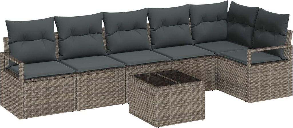 Möbel 6-teiliges Garten Sofa Set mit Kissen Schwarz Poly Rattan, 2-Sitzer Garten Sofa mit Kissen Grau Poly Rattan - Gartensofas 3346409
