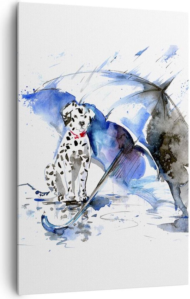 Bild auf Leinwand - Leinwandbild - Einteilig - Hund Regenschirm Regen Wetter - 80x120cm - Wand Bild - Wandbilder - Leinwanddruck - Wanddekoration -...