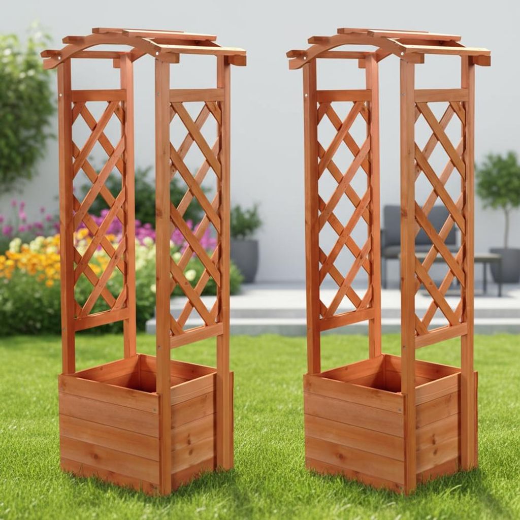 Mucola Rosenbogen mit Pflanzkasten Rankgitter Rosensäule Holz Rankgestell Spalier Pergola Rankhilfe Rosensäule - Braun2er Set