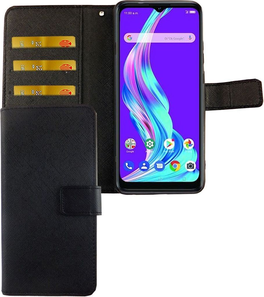 ZTE Blade A51 Tasche Handy Hülle Schutz-Cover Flip-Case mit Kartenfach, Farbe:Onyx Schwarz
