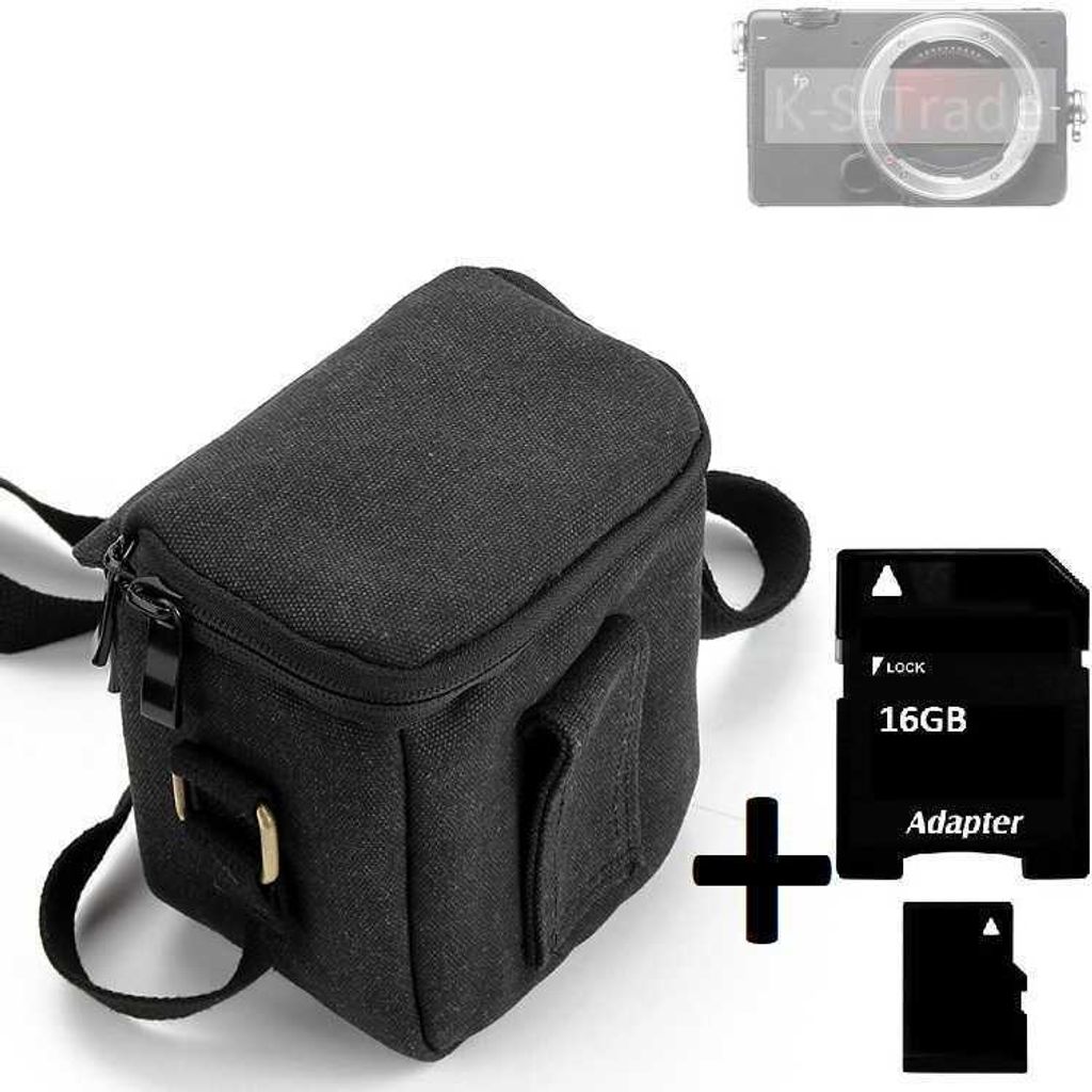 K-S-Trade Umhängetasche kompatibel mit Sigma fp L Schulter Tasche Tragetasche Kameratasche Fototasche + 16GB Speicherkarte schwarz Schutzhülle bag