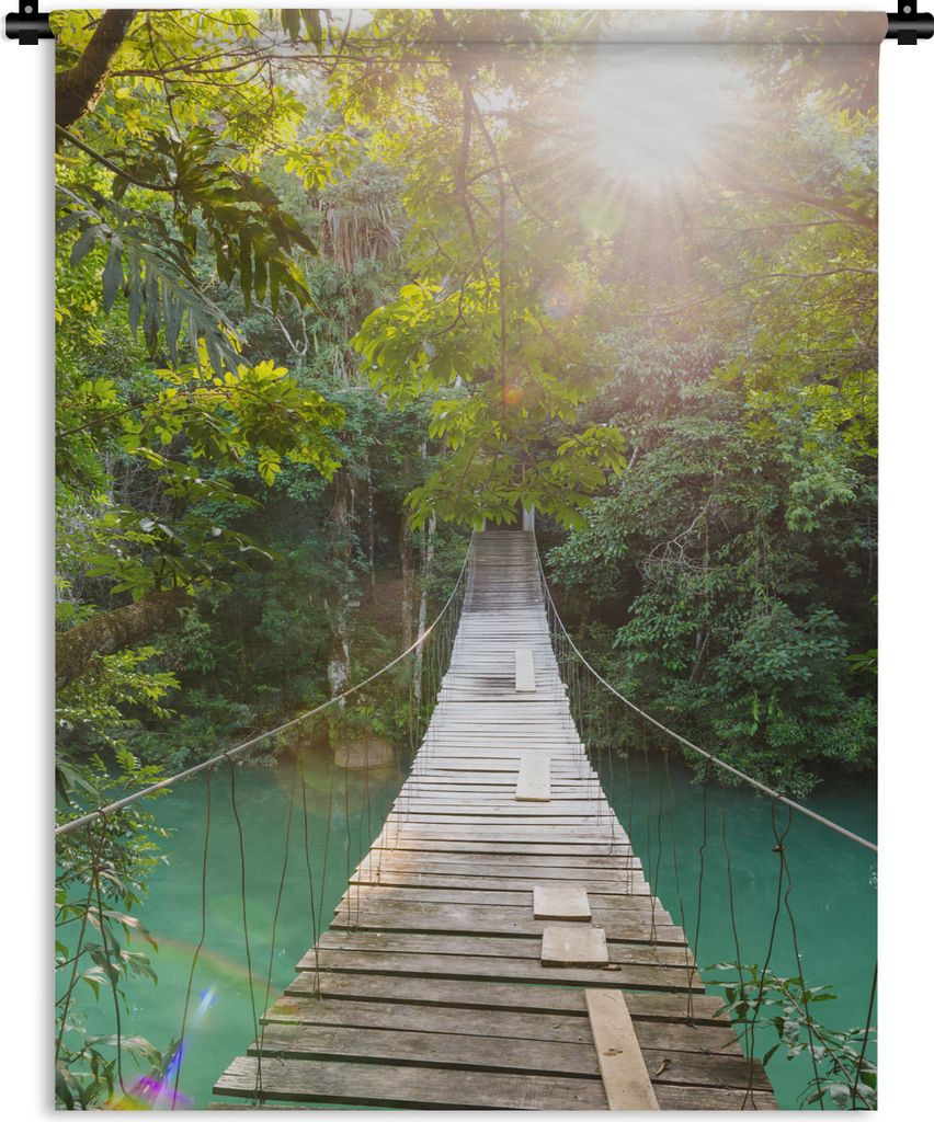 MuchoWow Wandteppich Wandbehang Dschungel - Wasser - Brücke - Natur - Pflanzen 90x120 cm Tapisserie Dekoration Wandtuch - Wanddeko