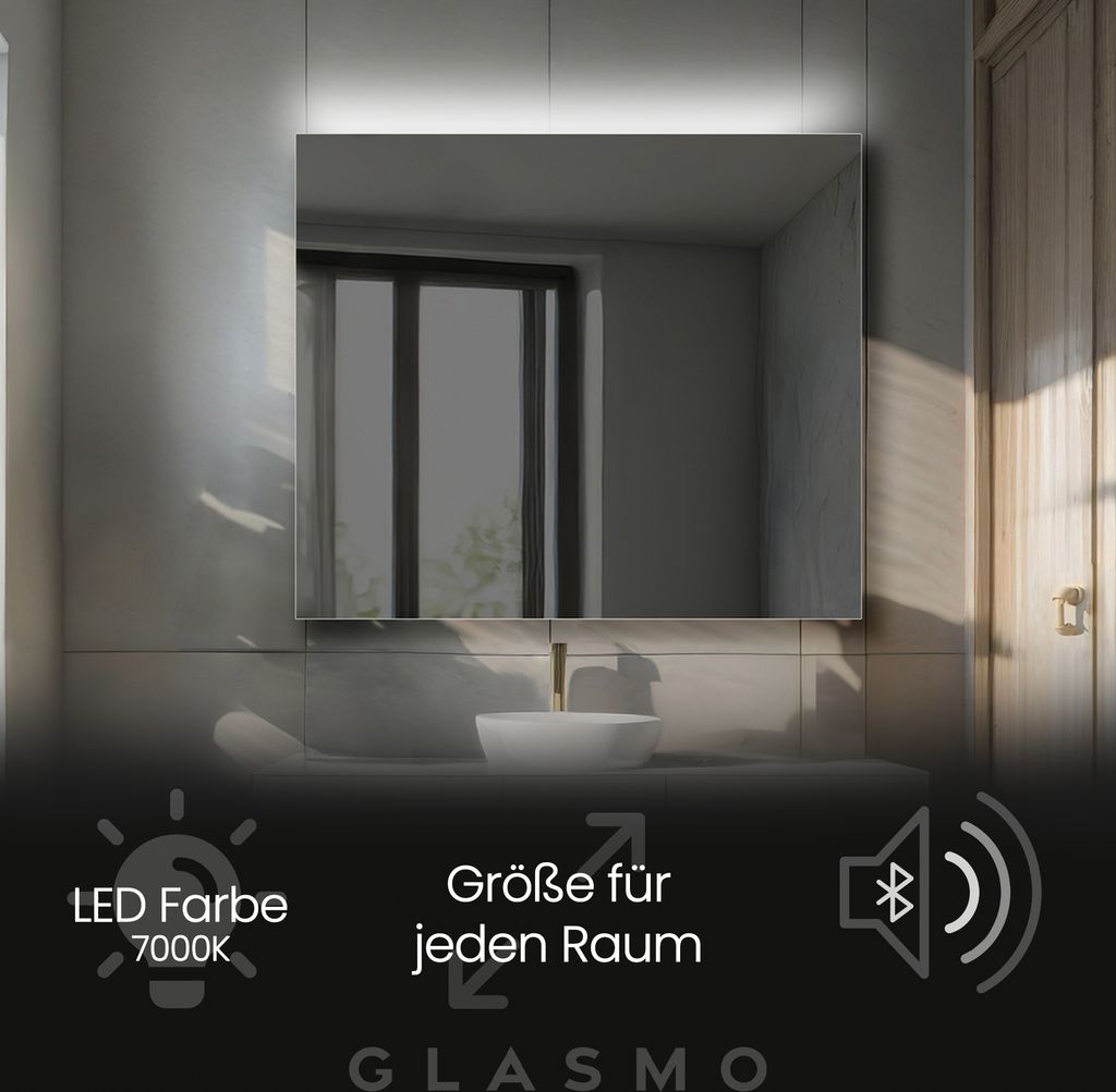 Wandspiegel mit Beleuchtung 140x60 cm Josie - Horizontal Rechteckiger Badspiegel mit LED Beleuchtung - Kaltweiß 7000K - Badezimmerspiegel Lichtspi...