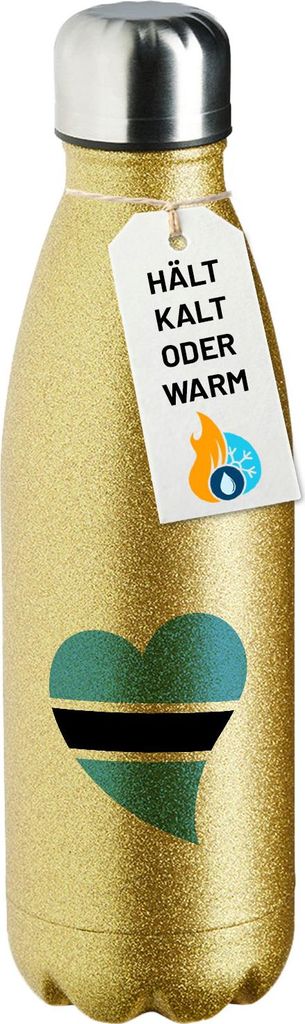 Huuraa Trinkflasche Botswana Flagge Herz 500ml Gold Edelstahl Wasserflasche Trinkflasche Geschenkidee
